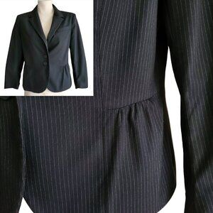 NY & Company Peplum Style Cropped Jacket 3/4 Sleeves B&W Pinstripe Size 6
